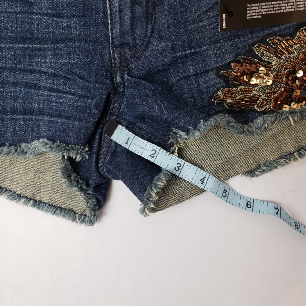NWT Express gorgeous bronze gold and white sequined and beaded blue jeans - Picture 10 of 16